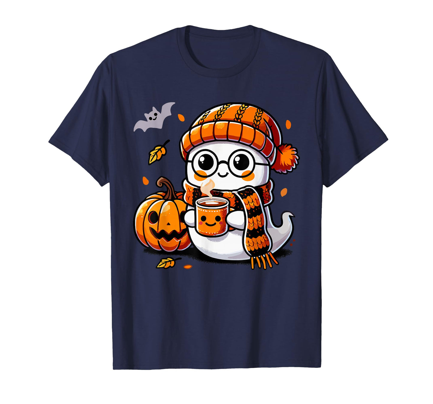 Ghost Drinking Coffee & Tea, Cute Halloween Kawaii For Women T-Shirt