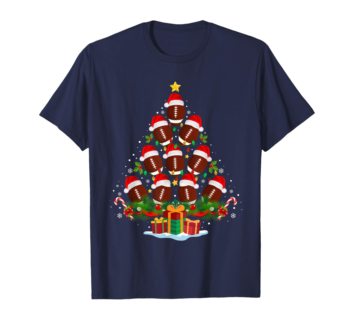Football Christmas Tree Lights Funny Xmas Men Boys Kids T-Shirt