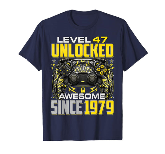 Level 47 Unlocked Awesome Since 1979 47th Birthday Gaming T-Shirt