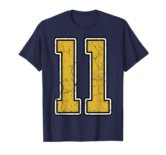 Old Gold Black White Sports Number 11 Jersey Uniform Player T-Shirt