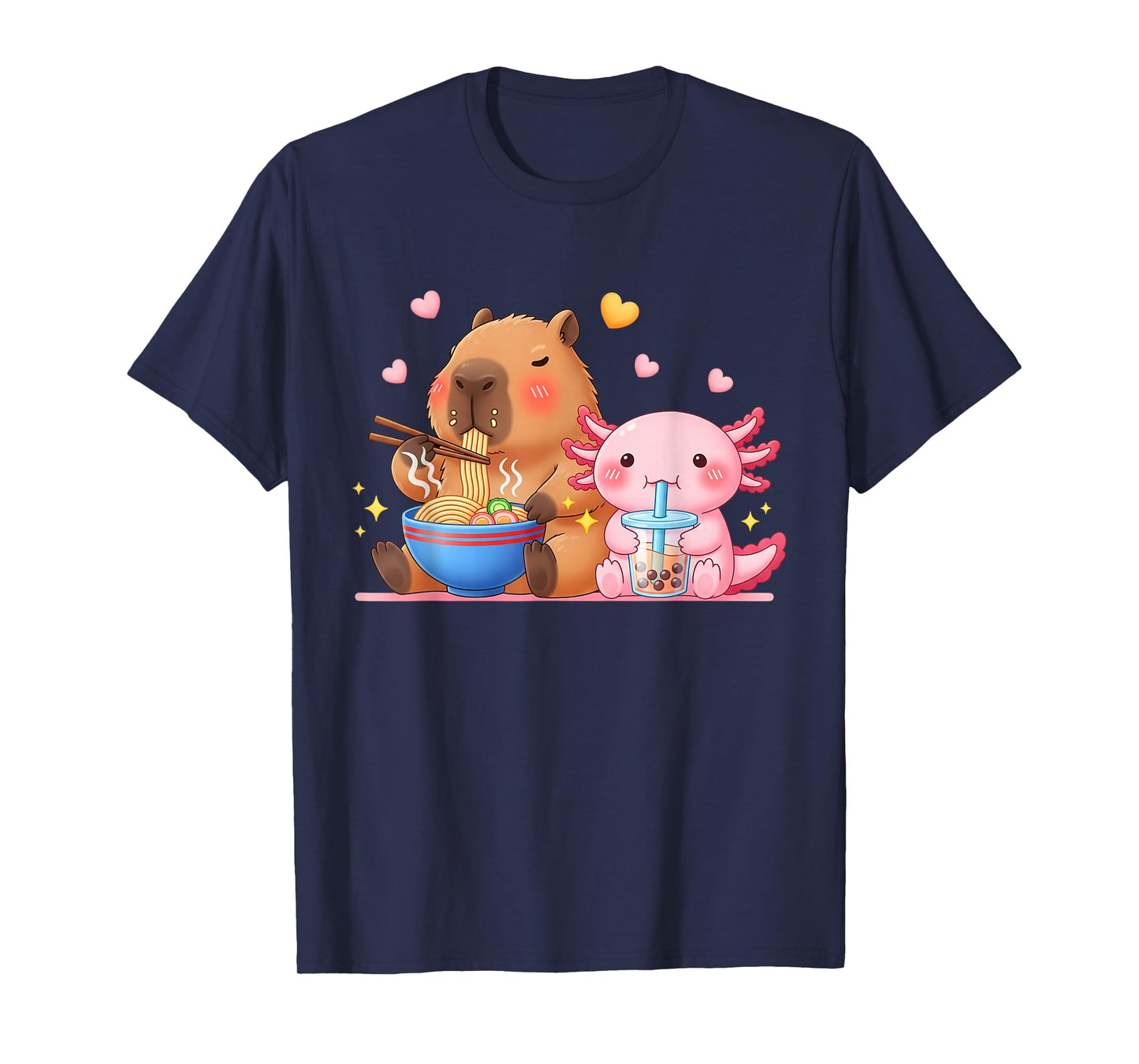 Cute Capybara Ramen and Axolotl Boba Kawaii Boys Girls Kids T-Shirt