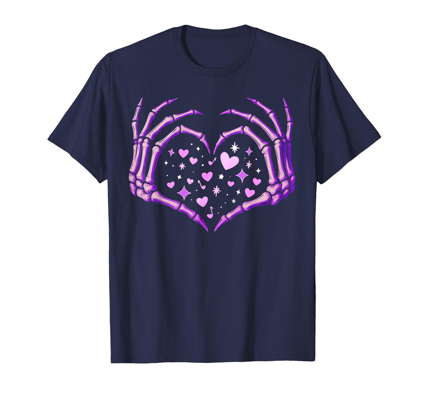 Skeleton Hands Heart Sign Retro Halloween Costume Women Girl T-Shirt