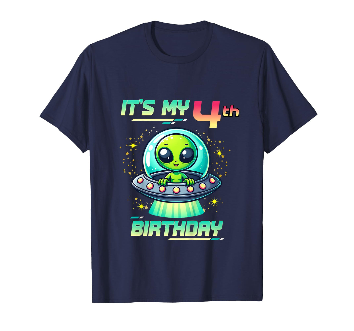 Kids It's My 4th Birthday Alien Theme UFO Space T-Shirt