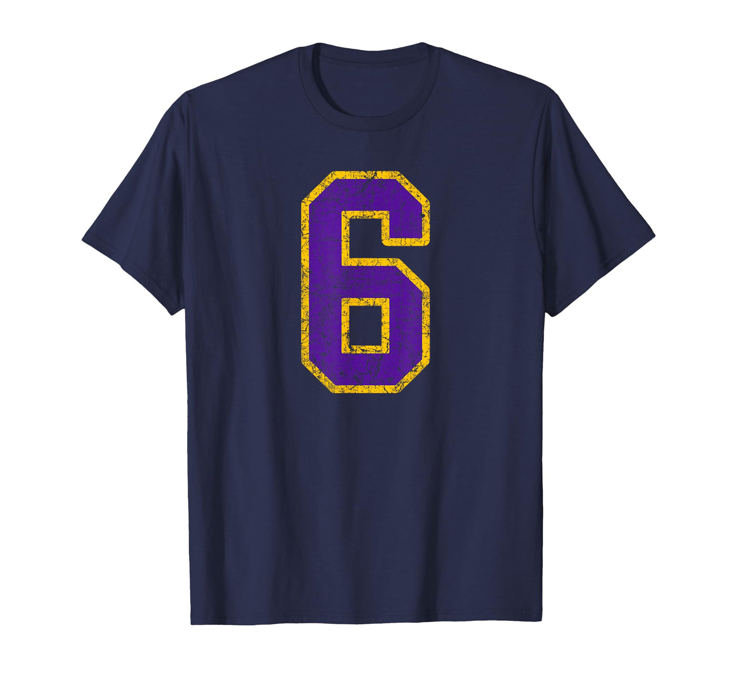 Purple Gold Number 6 Jersey Player Uniform #6 Grunge T-Shirt