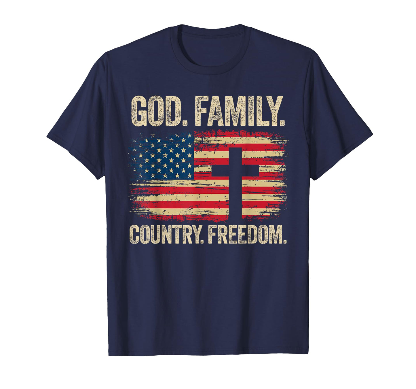 God Family Country Freedom USA Flag Cross T-Shirt