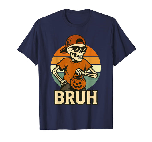 Cool Skeleton Bruh Halloween Shirt Kids Teen Boys Men Funny T-Shirt