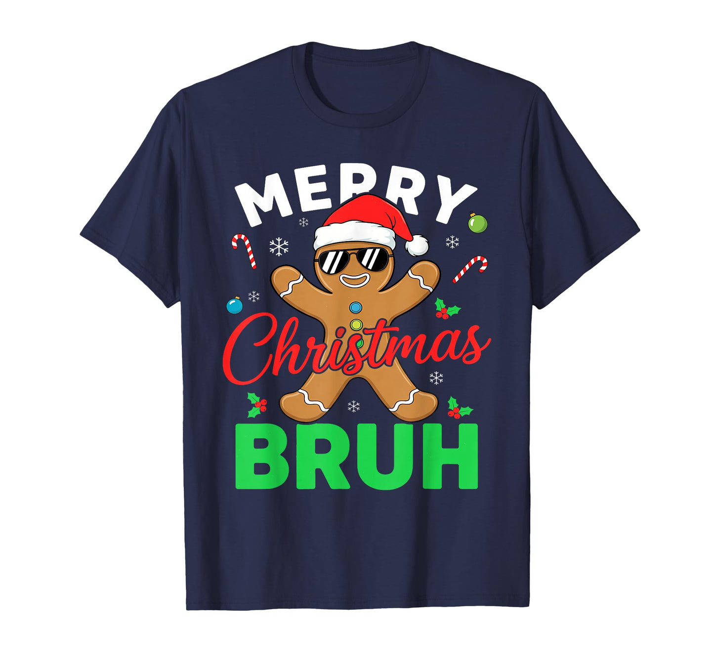 Merry Christmas Bruh Gingerbread Santa Hat Men Teacher T-Shirt
