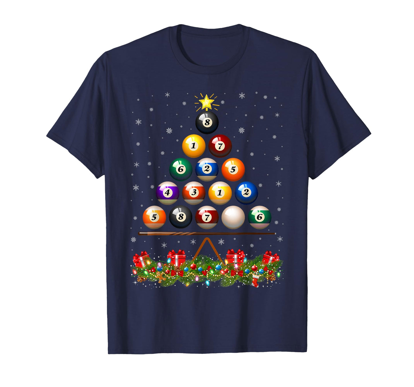 Billiard Ball Christmas Tree Lights Pool Billiards Xmas T-Shirt