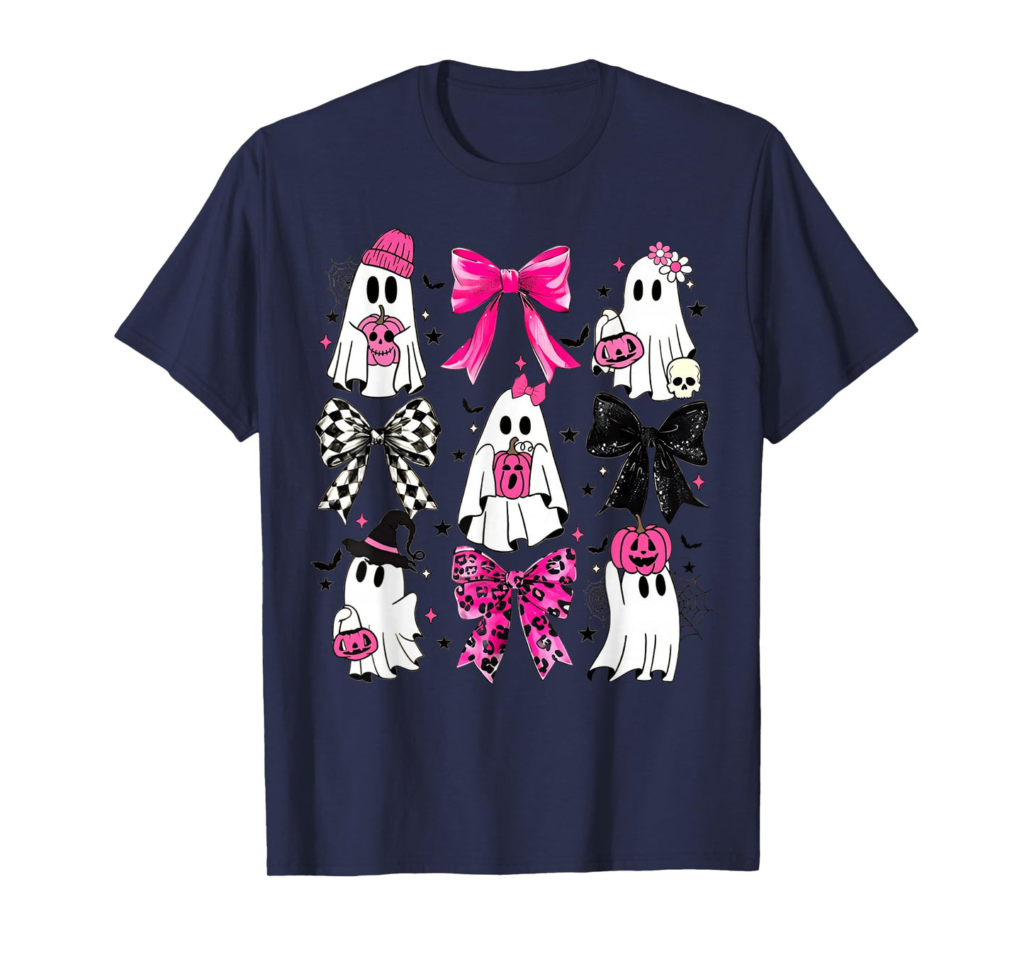 Cute Ghost Coquette Aesthetic Pink Bows Spooky Season Girl T-Shirt