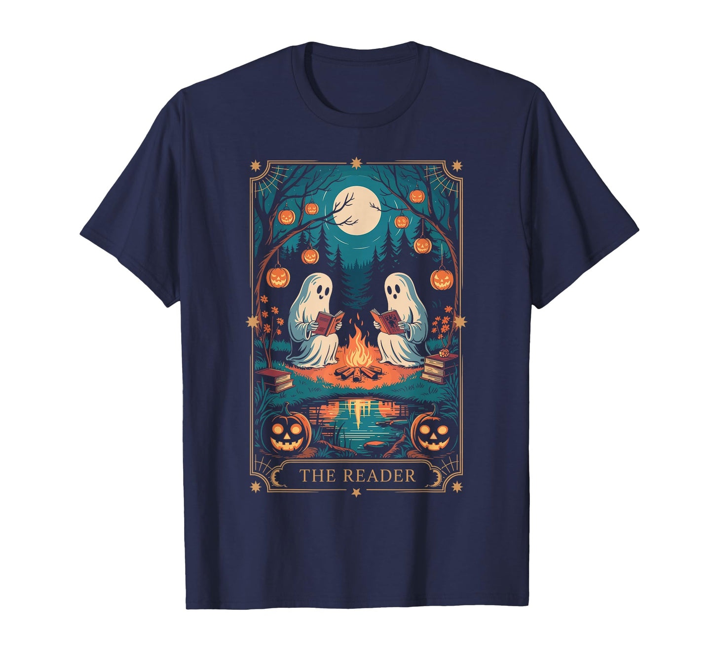 The Reader Bookish Cute Spooky Ghost Reading Book Tarot Card T-Shirt