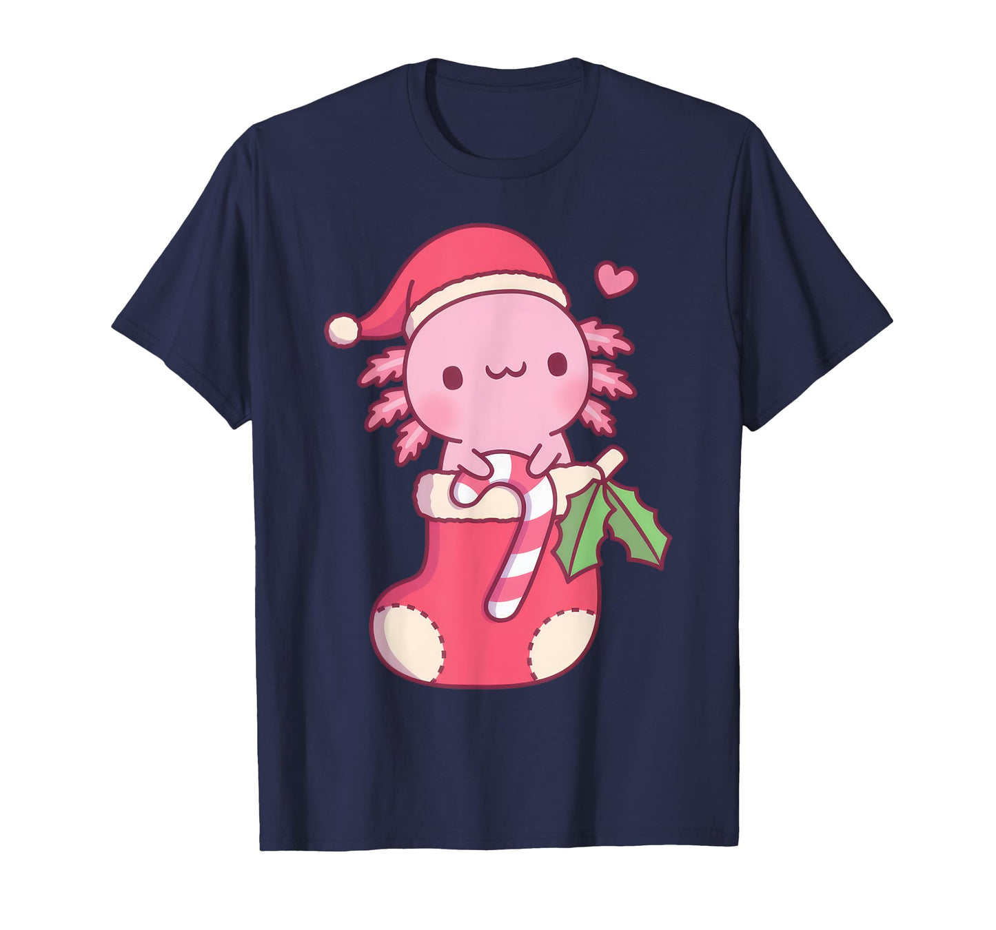 Cute Axolotl Holding Candy Cane In A Christmas Stocking Kids T-Shirt