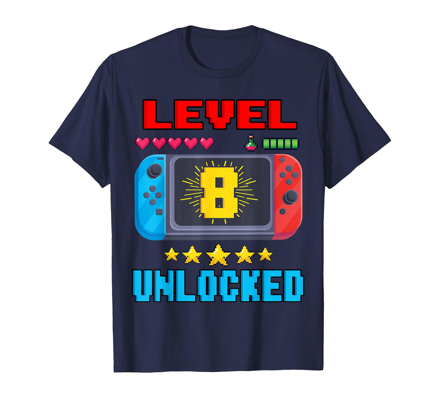 8th Birthday Boy Level 8 Unlocked Video Gamer Birthday T-Shirt