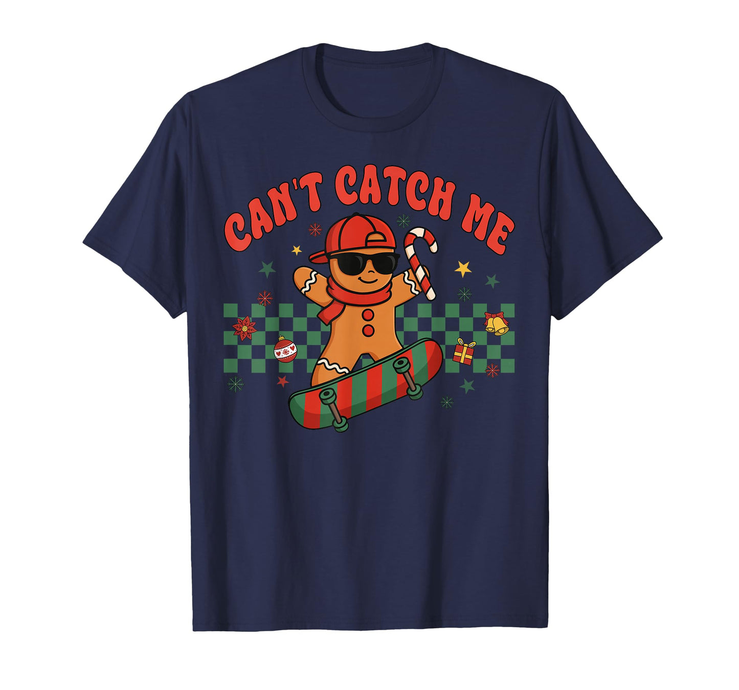 Can't Catch Me Groovy Christmas Gingerbread Men Women Kids T-Shirt