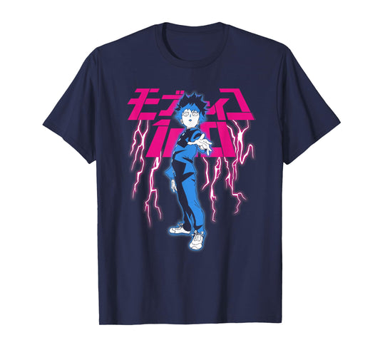 Mob Psycho 100 Shigeo with Pink Lightning and Kanji Anime T-Shirt