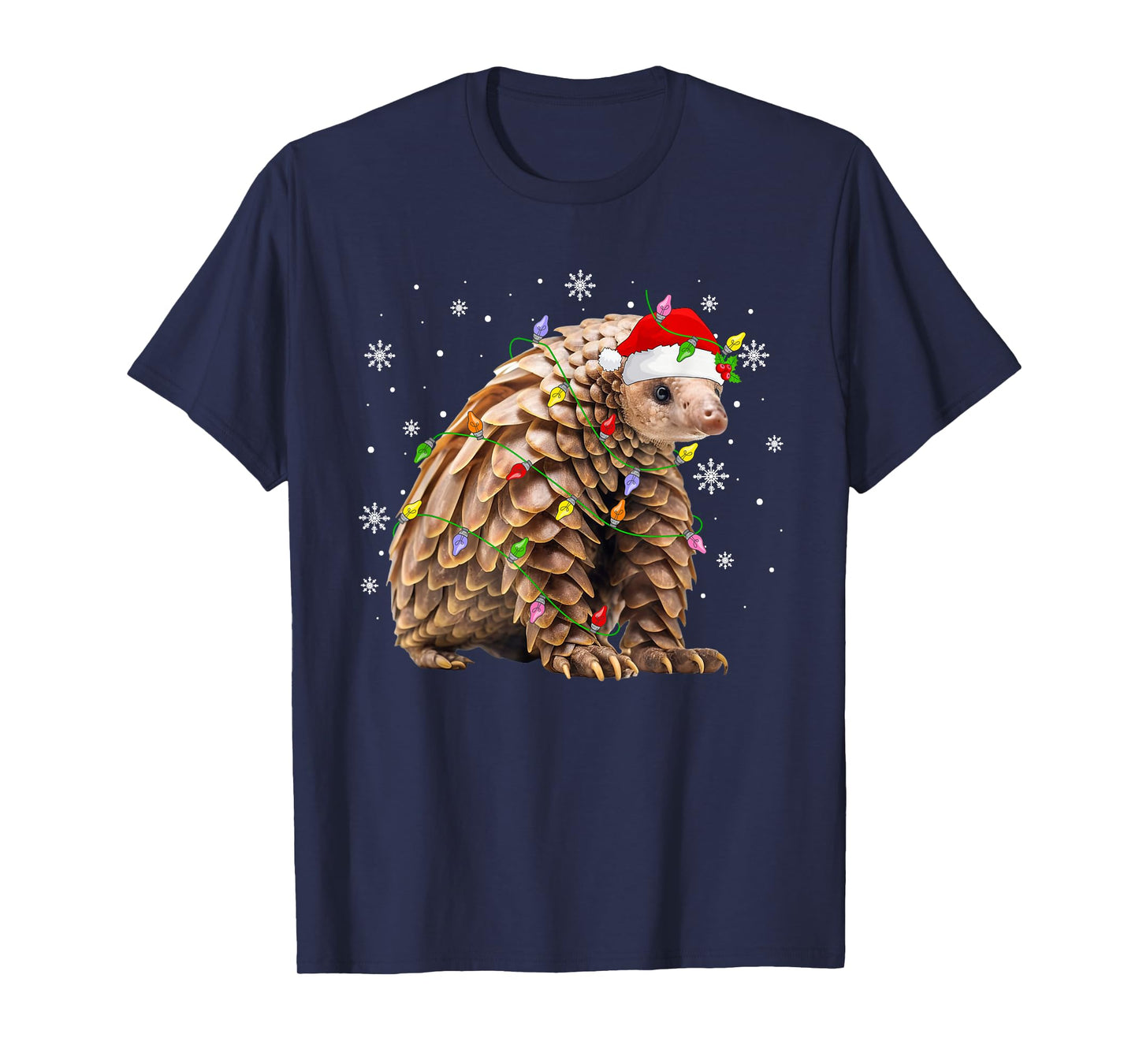 Pangolin Christmas Lights Funny Santa Hat Animal Lover Xmas T-Shirt