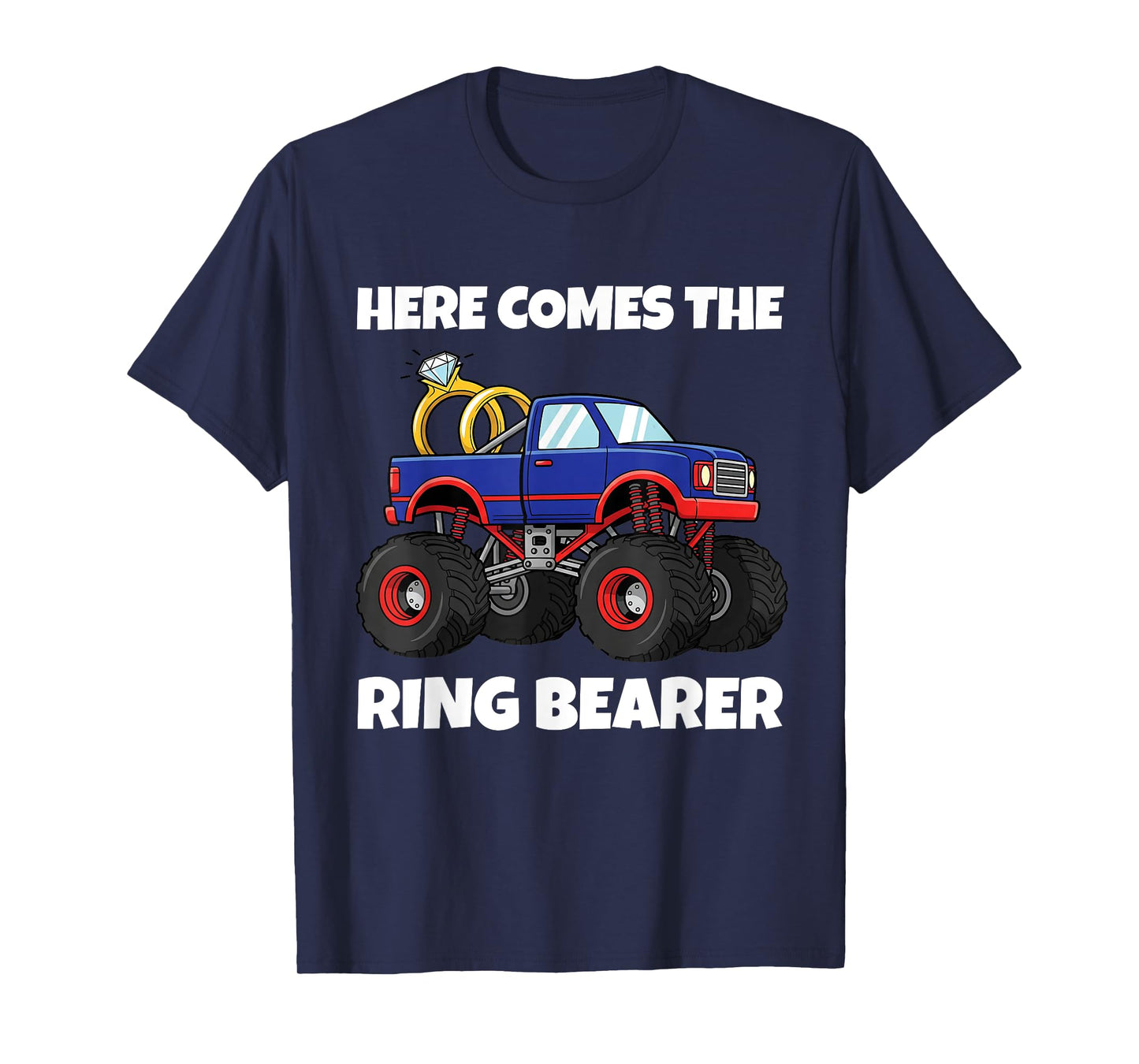 Here Comes the Rings Bearer Funny Monster Truck Wedding T-Shirt