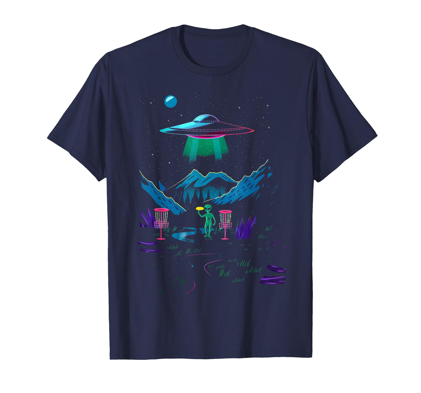 Funny Disc Golf Design For Men Women Disc Golf Alien Golfer T-Shirt