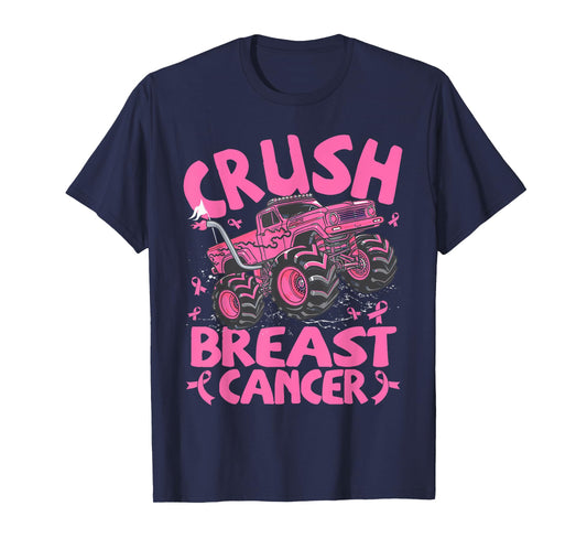 Crush Breast Cancer Awareness Monster Truck Toddler Boy Kids T-Shirt