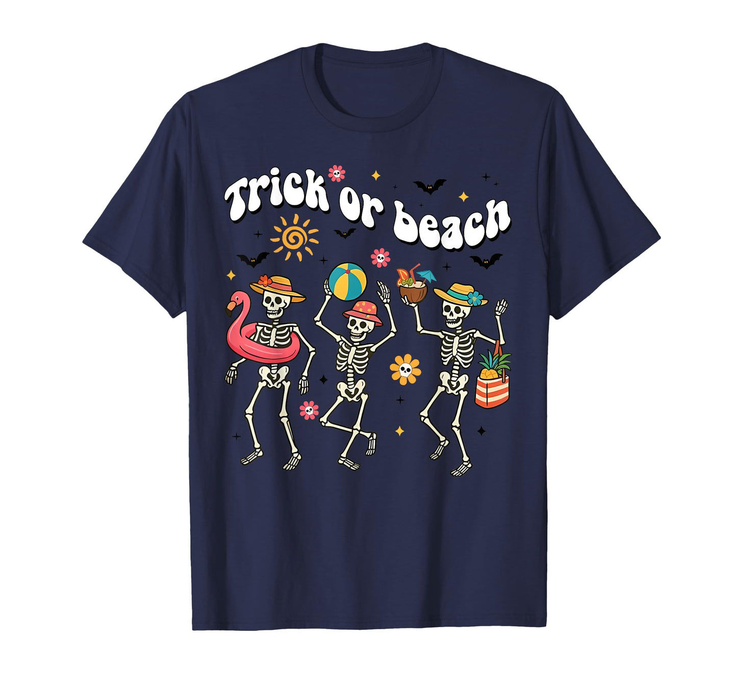 Halloween Summer Funny Trick Or Beach Skeleton Spooky Family T-Shirt
