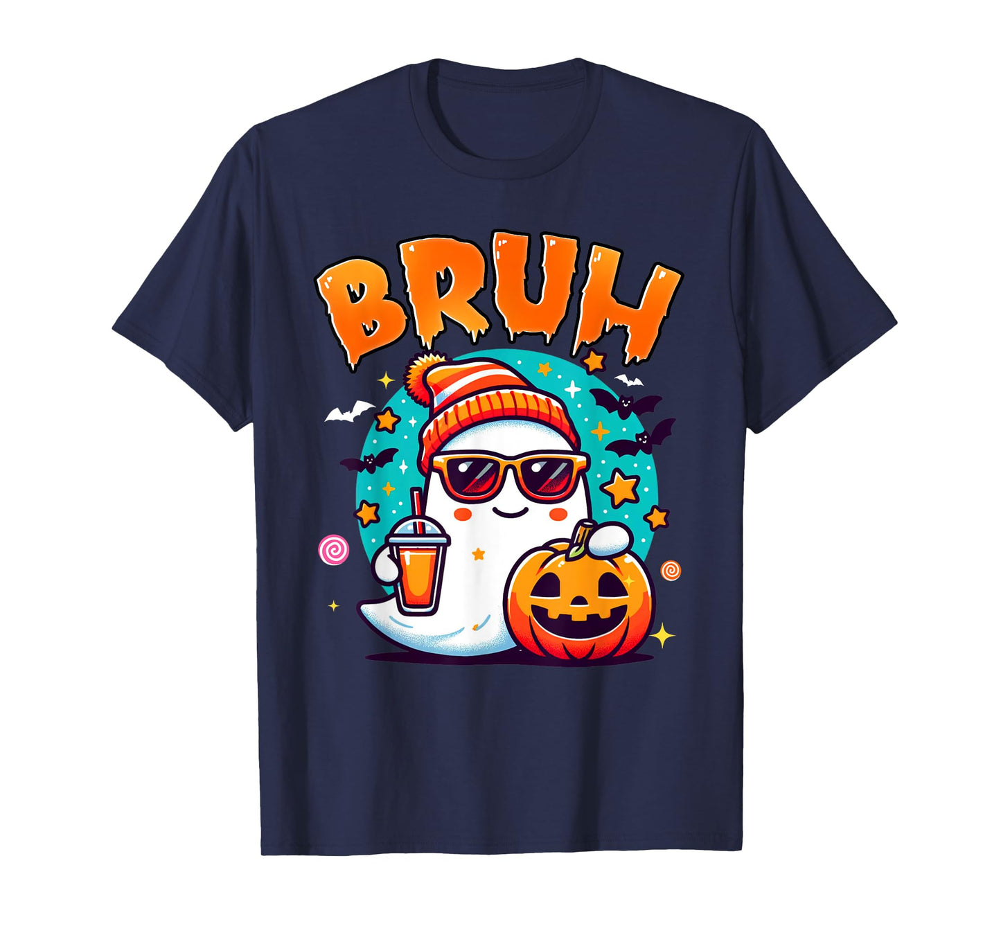 Bruh Ghost Halloween Cute Ghost Trick Or Treat Candy Kids T-Shirt