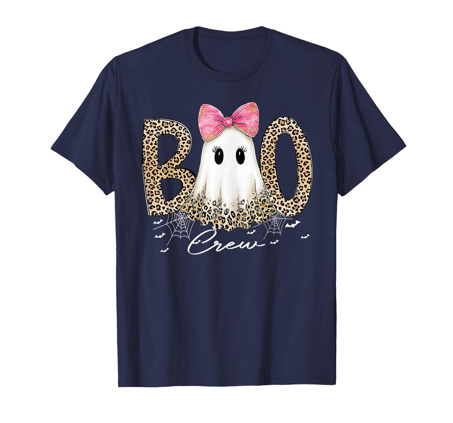 Preppy Leopard Boo Boo Crew Funny Ghost Halloween Women T-Shirt