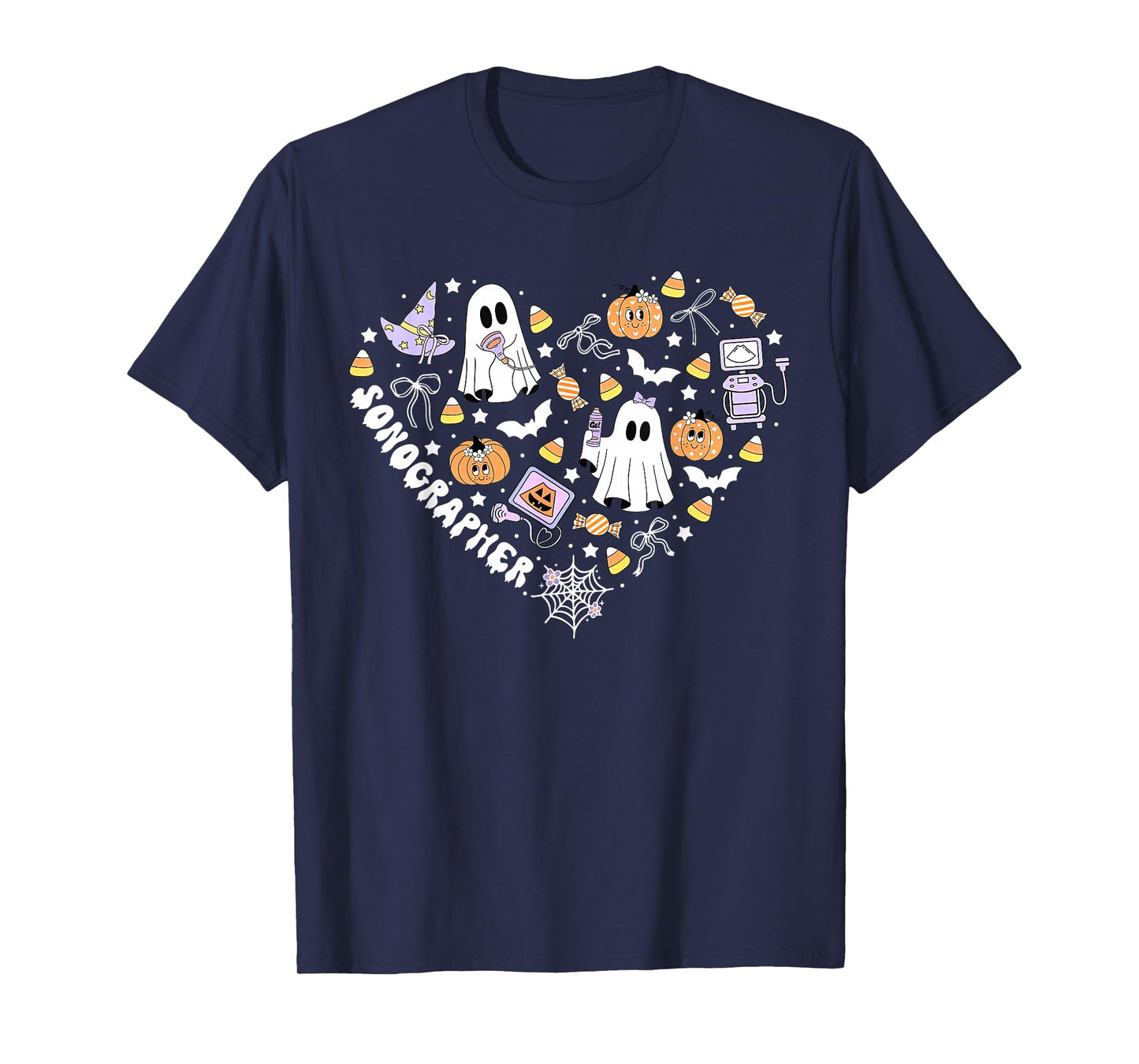 Sonographer Heart Halloween Ultrasound Tech MFM OBGYN Spooky T-Shirt