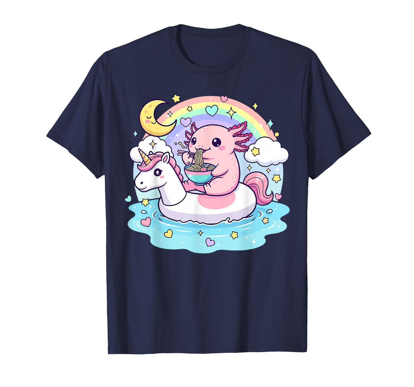 Axolotl Eating Ramen on Unicorn T-Shirt