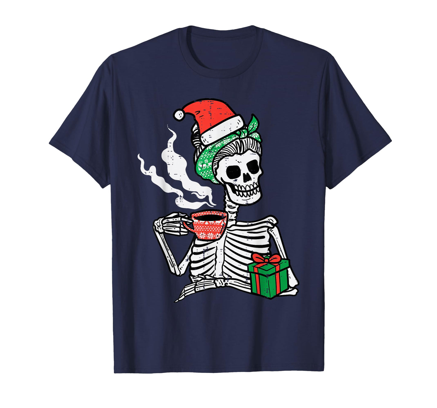 Woman Skeleton Santa Coffee Xmas Christmas Women Mom T-Shirt
