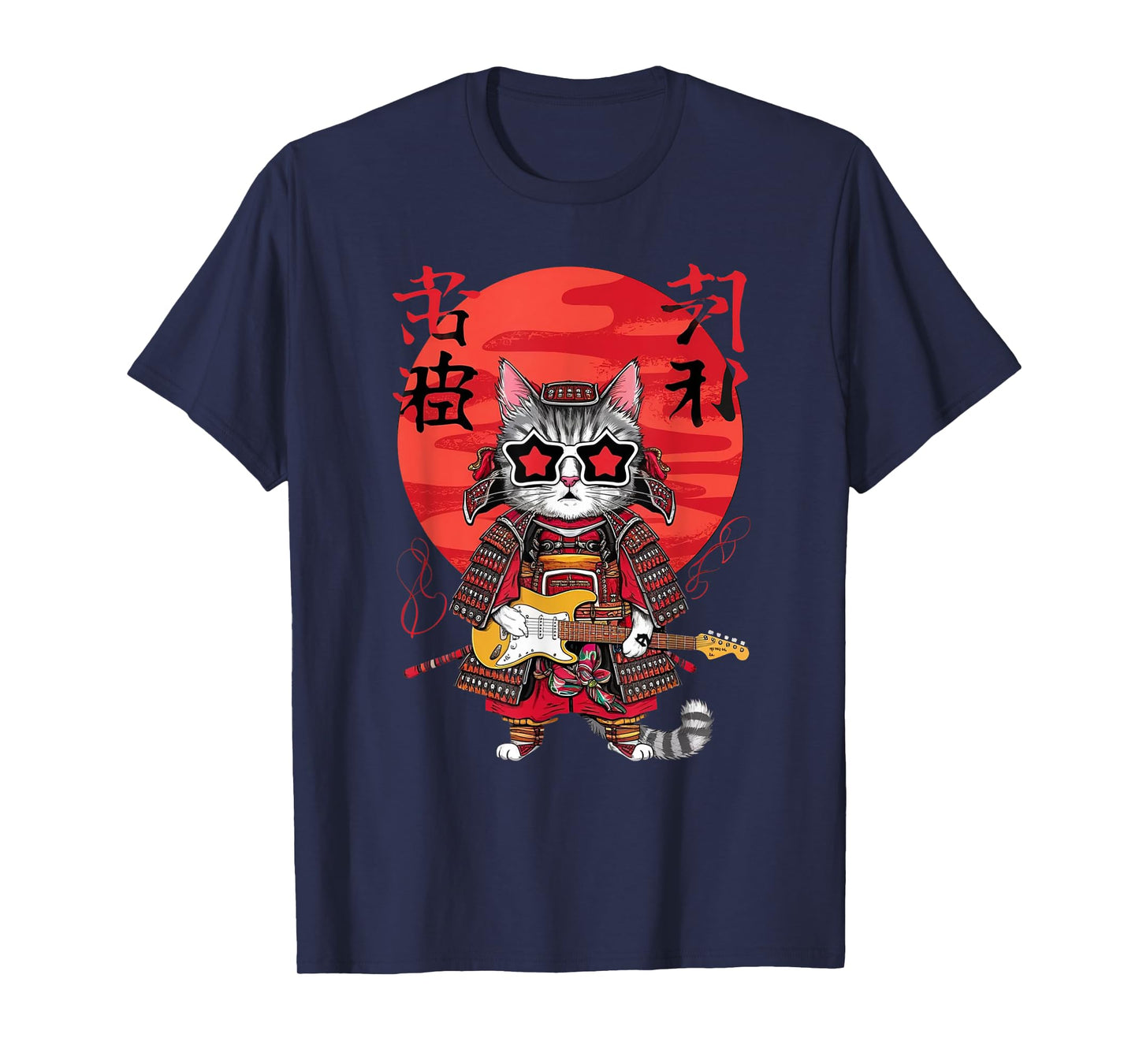 Samurai Cat Guitar Ninja Aesthetic Japanese Katana Tokyo T-Shirt for Men Women Kids