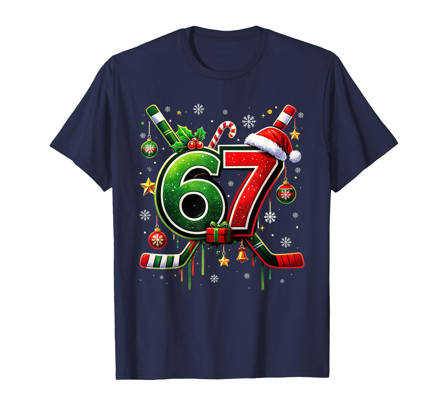 Funny 67 Six Seven Christmas Ice Hockey T-Shirt