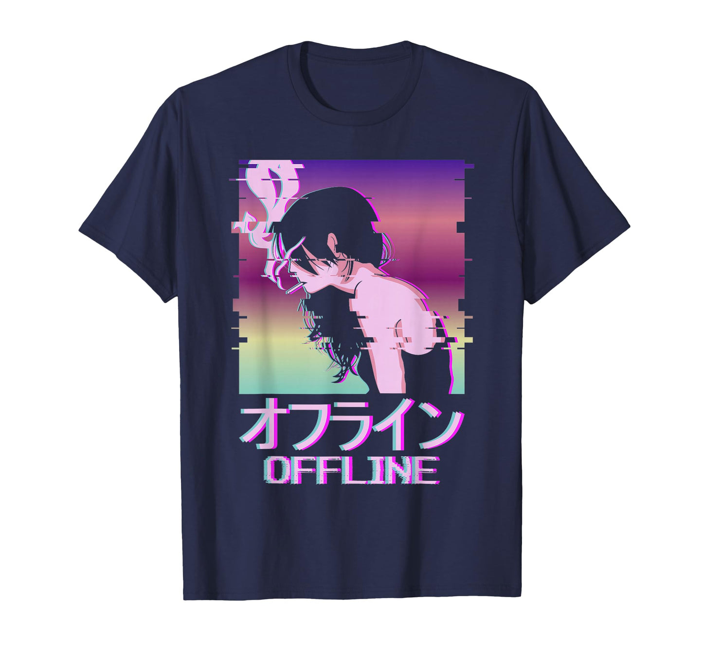 Offline Japanese Vaporwave Alt Indie Aesthetic Anime Girl T-Shirt