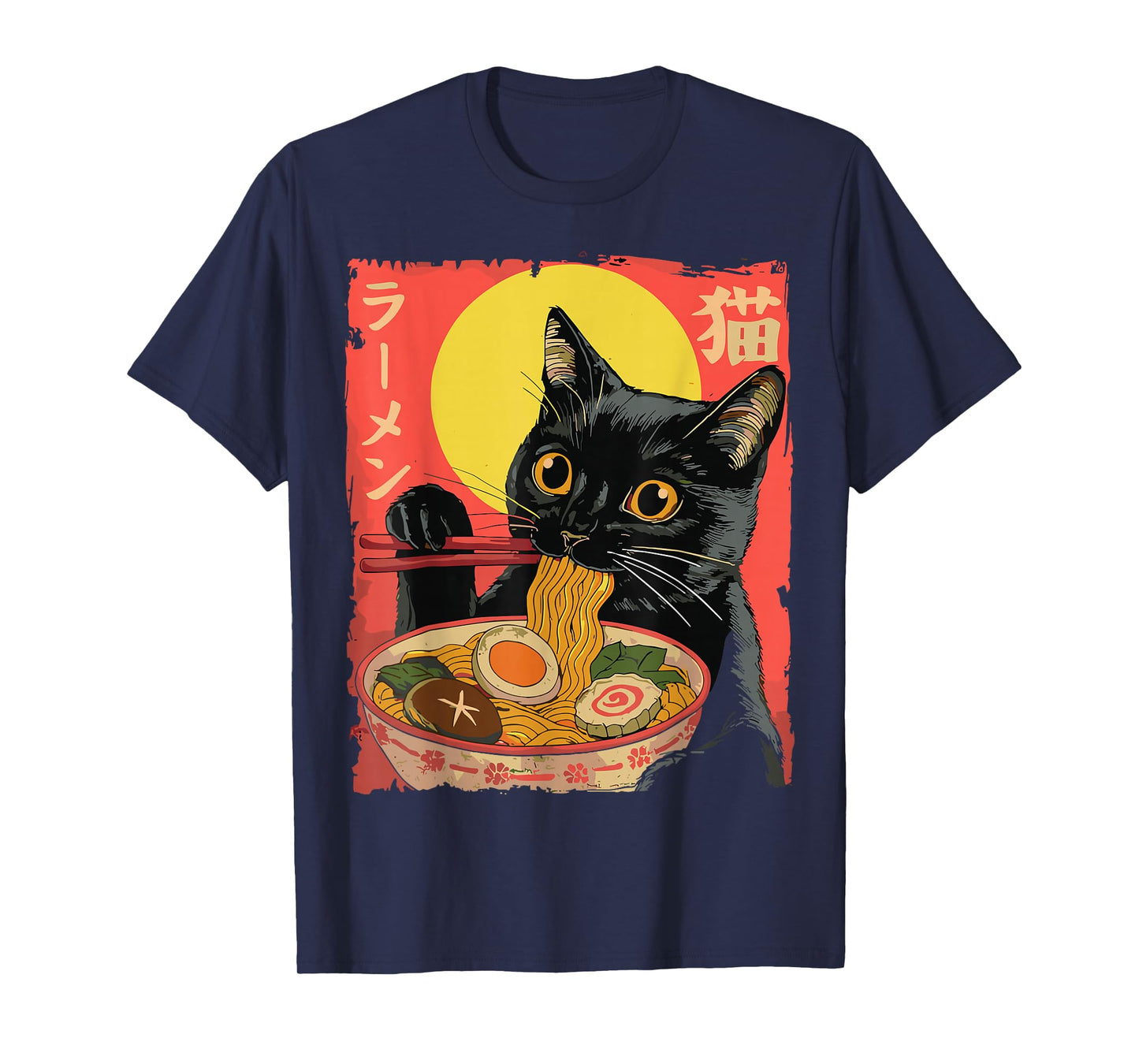 Japanese Anime Ramen Cat Kawaii Noodle Bowl Graphic T-Shirt
