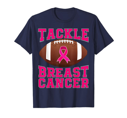 Tackle Cancer Pink Ribbon Football Breast Cancer Awareness T-Shirt