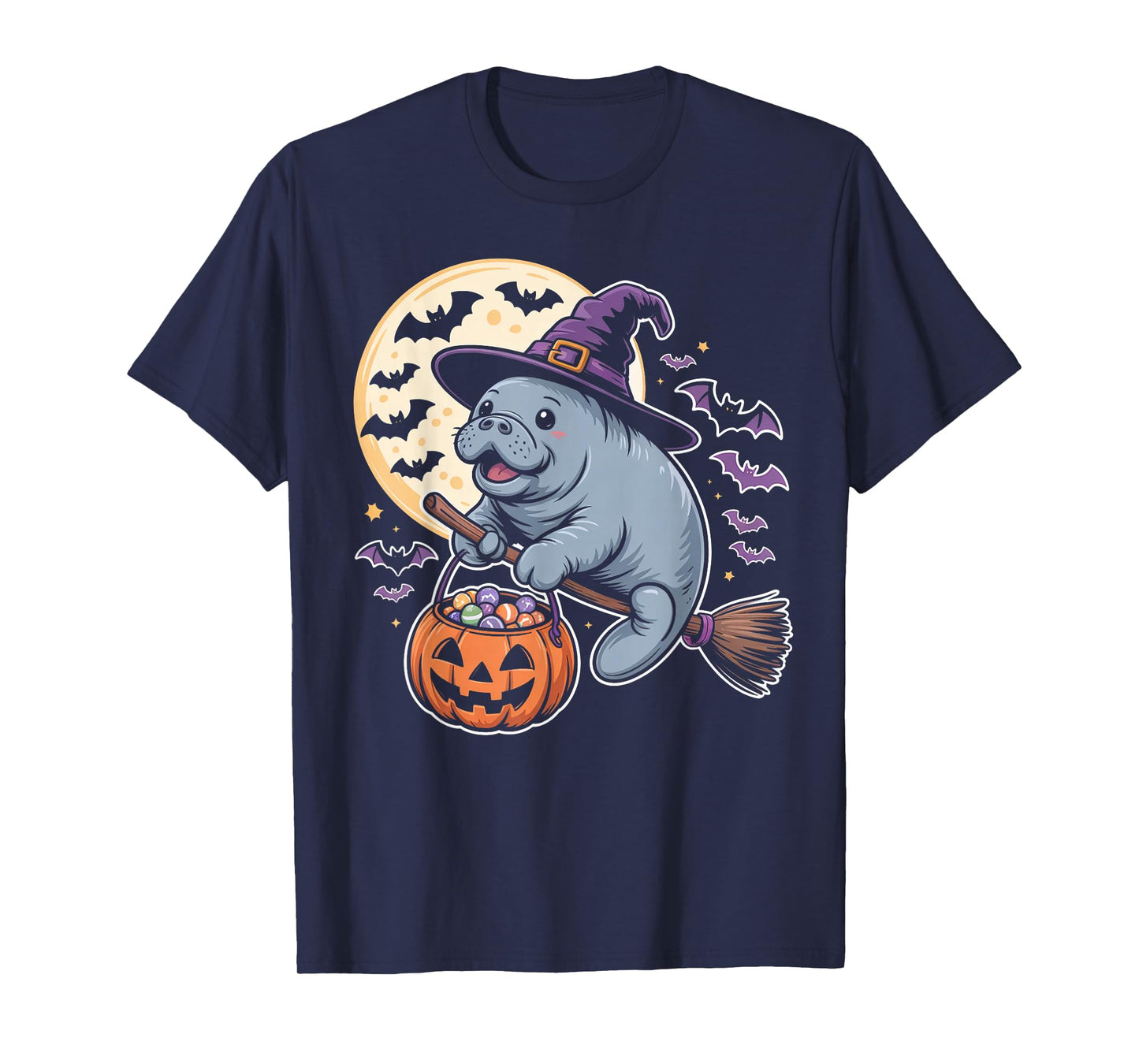 Cute Manatee Witch Halloween Candy Moon Bat Costume Gifts T-Shirt
