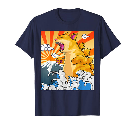 Catzilla Vintage Kawaii Cute Cat Art Japanese Sunset T-Shirt