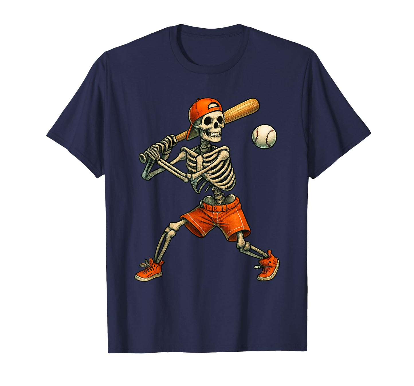 Funny Skeleton Batting Baseball Halloween Boys Men Kids T-Shirt