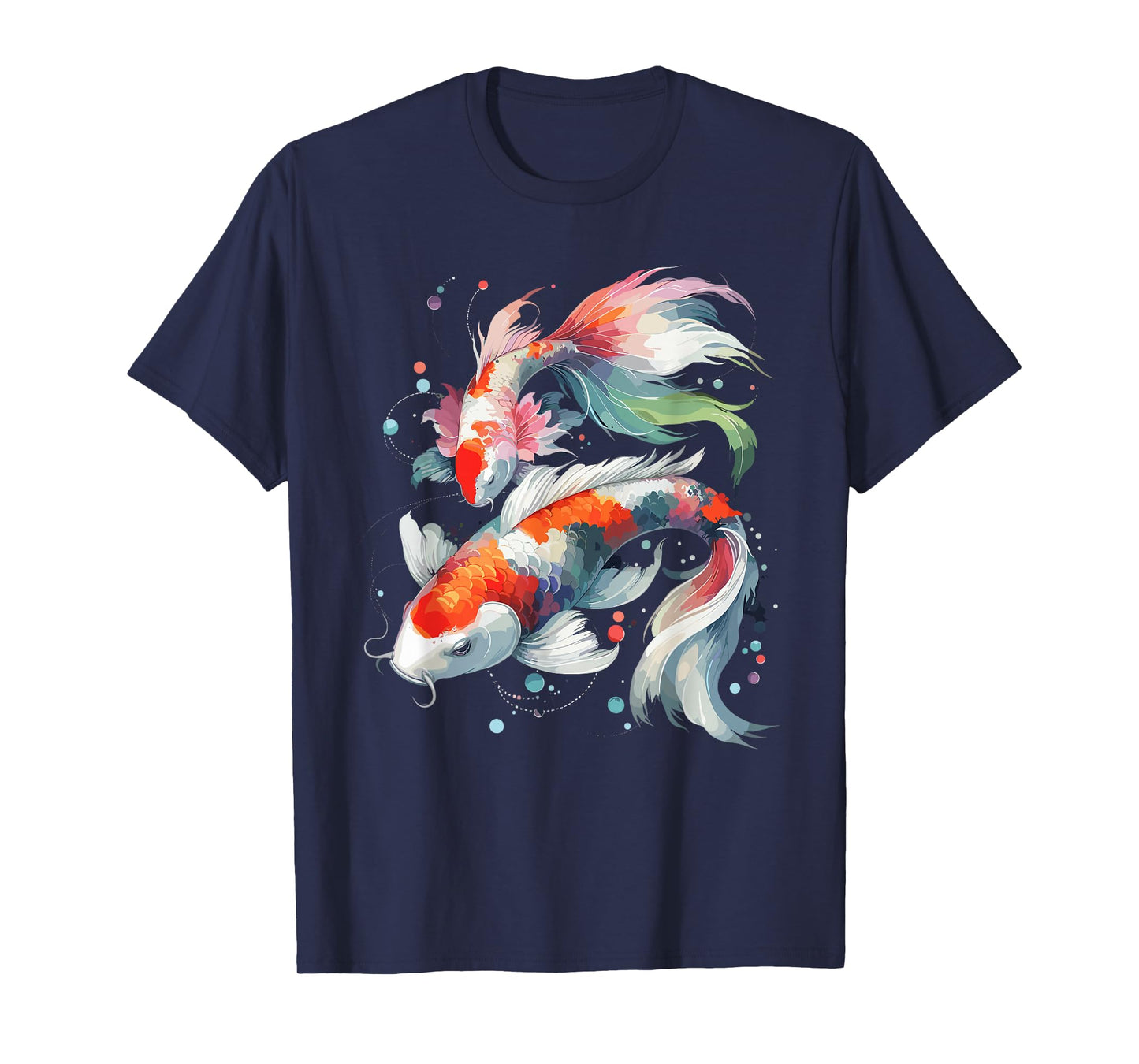Watercolor Japanese Koi Gift Unisex-Adults T-Shirt Black Small Cartoon Koi T-Shirt