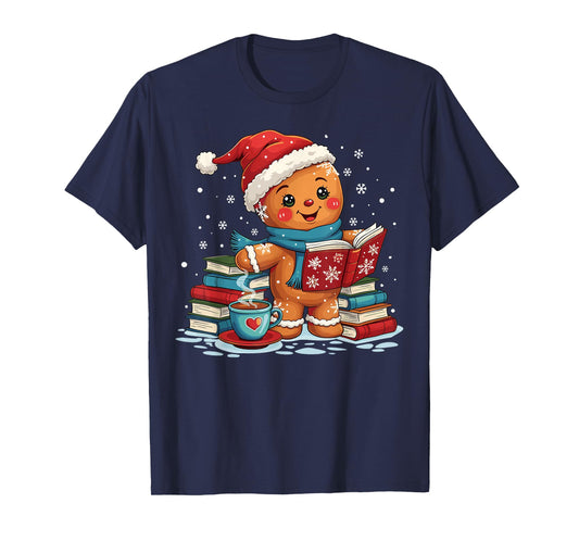 Gingerbread Reading Book Lovers Christmas Bookworm Librarian T-Shirt