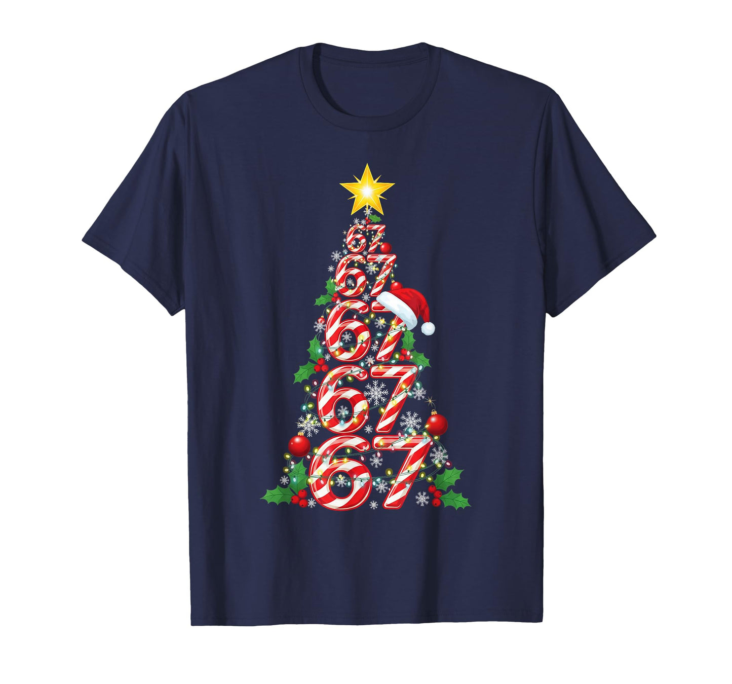 67 Christmas Tree Candy Cane Holiday Six Seven Meme Brainrot T-Shirt