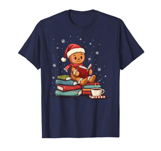 Gingerbread Reading Book Lovers Christmas Bookworm Librarian T-Shirt