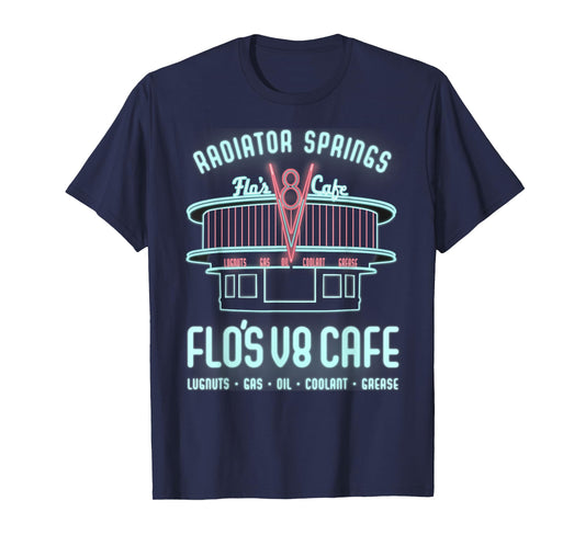 Disney Pixar Cars Flo's V8 Cafe Neon Sign Vintage Poster T-Shirt