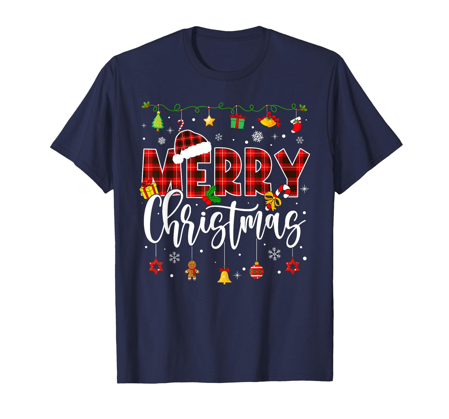Family Matching Pajamas Merry Christmas 2025 Plaid Men Women T-Shirt