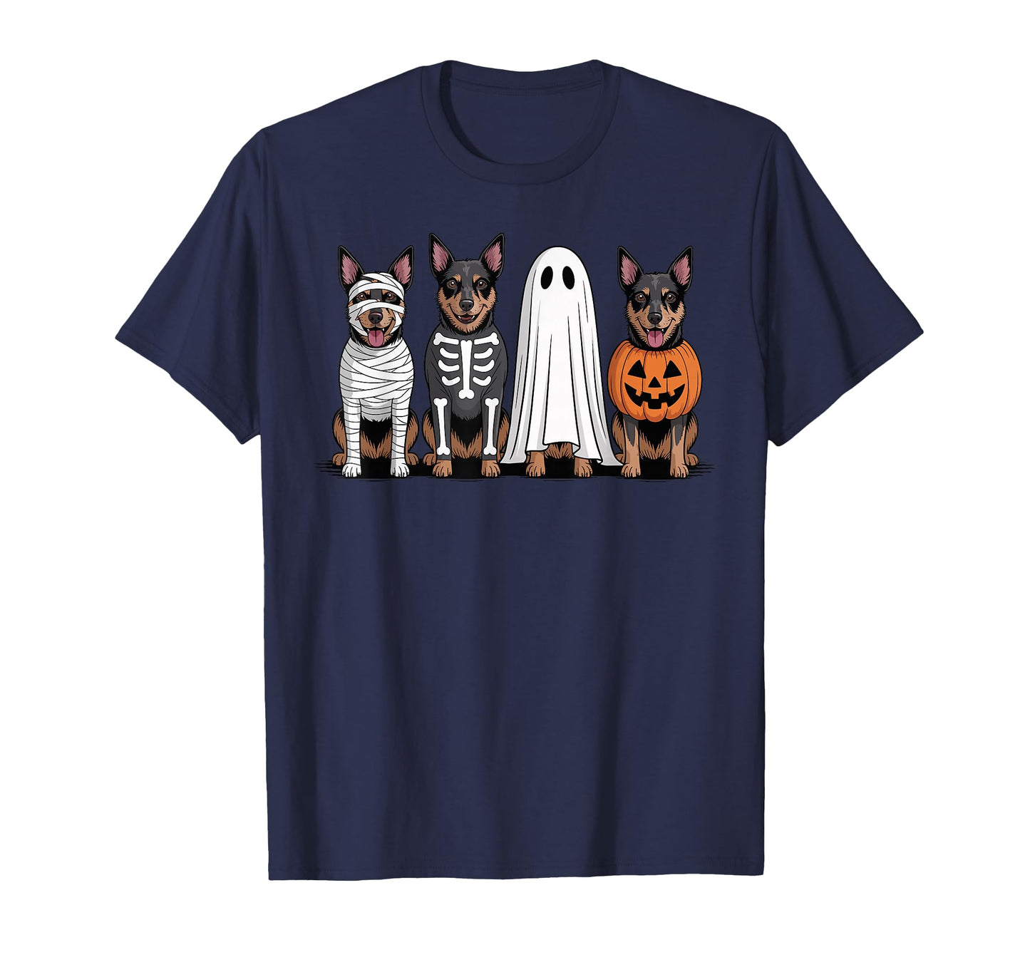 Spooky Ghost Australian Kelpie Pumpkin Halloween Skeleton T-Shirt
