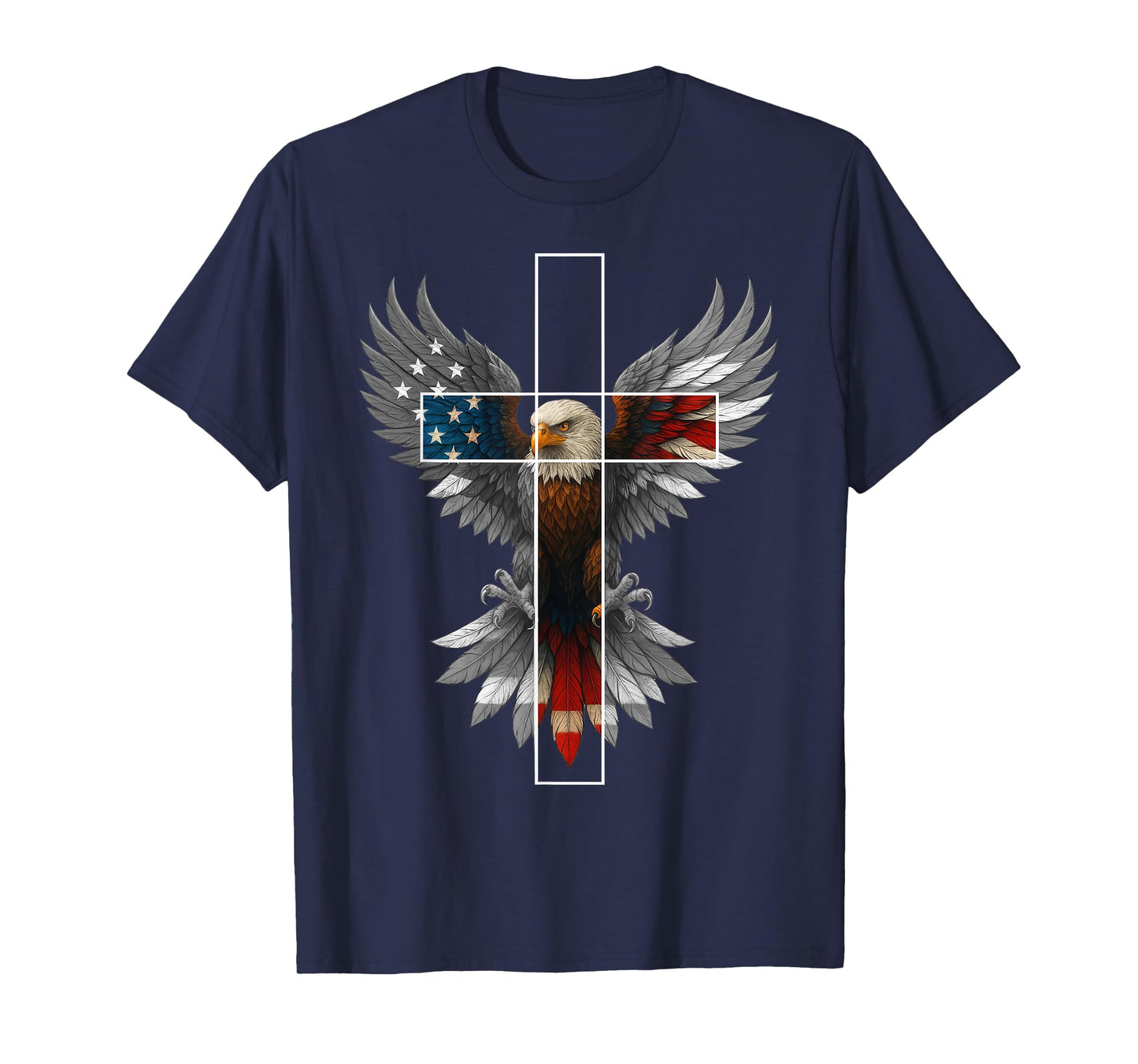American Flag Eagle Cross Christian 4th Of July Patriotic T-Shirt