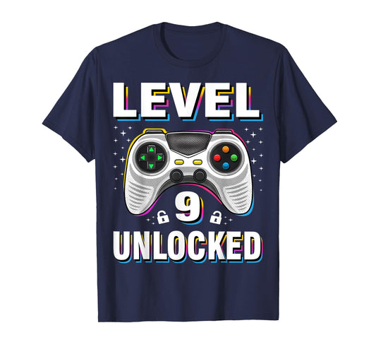 9th Birthday Boy Level 9 Unlocked Video Gamer 9 Years Old T-Shirt