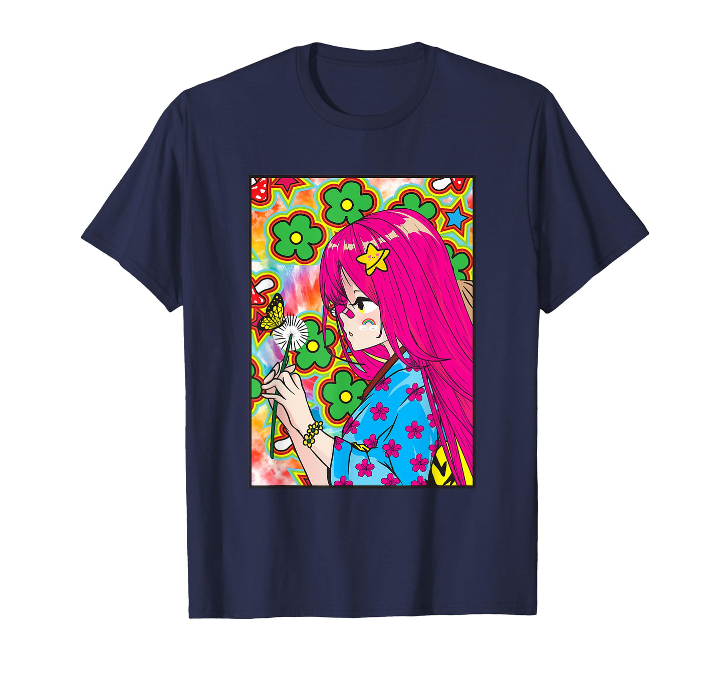 Kidcore Aesthetic Japanese Anime Girl Kawaii Flowers Old T-Shirt