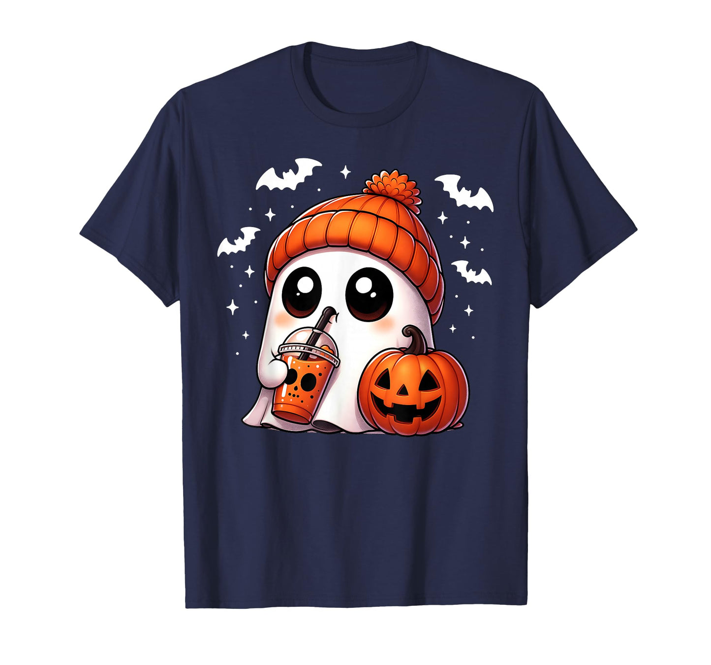 Cute Ghost Coffee Lover Halloween Ghost Pumpkin Spice Womens T-Shirt