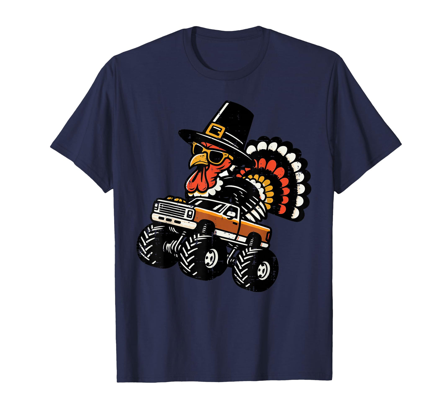 Thanksgiving Turkey On Monster Truck Boys Kids Youth Men T-Shirt