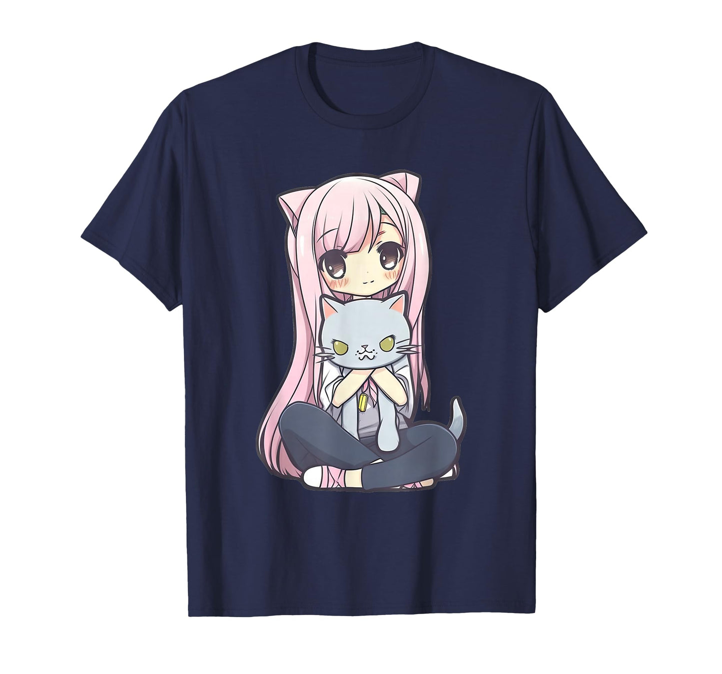 Anime and Cats Kawaii Cute Teen Otaku Girl with Cat T-Shirt
