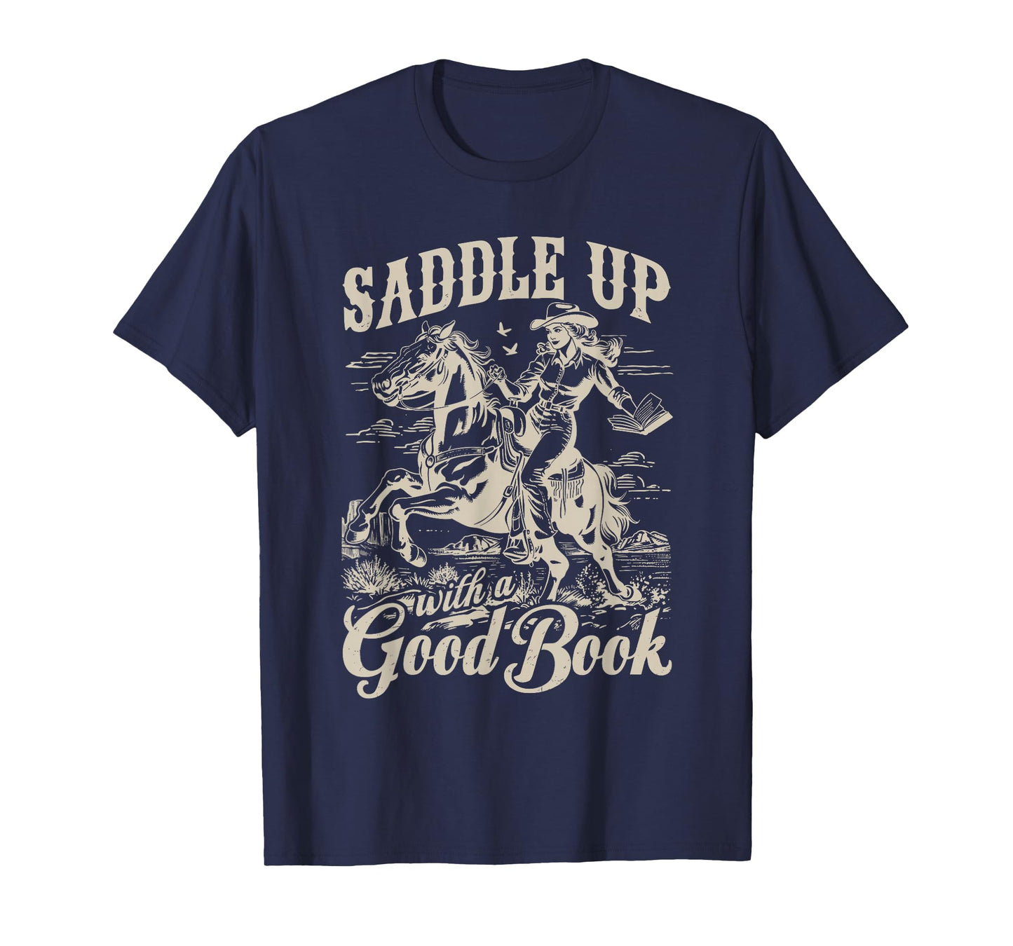 Bookish Retro Western Cowgirl Texas Book Lover Novel Reader T-Shirt